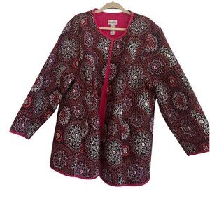 Catherines Reversible Quilted Jacket Size 3X Pink‎ Open Front Long Sleeve NEW